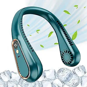 Portable Neck Fan, USB Rechargeable Personal Fan, Neck Fans that Blow Cold Air, 5 Speeds, Digital Display, Suitable for Office, Home, Sports, Travel, Gifts for Women Men- Green ( New, Open Box)