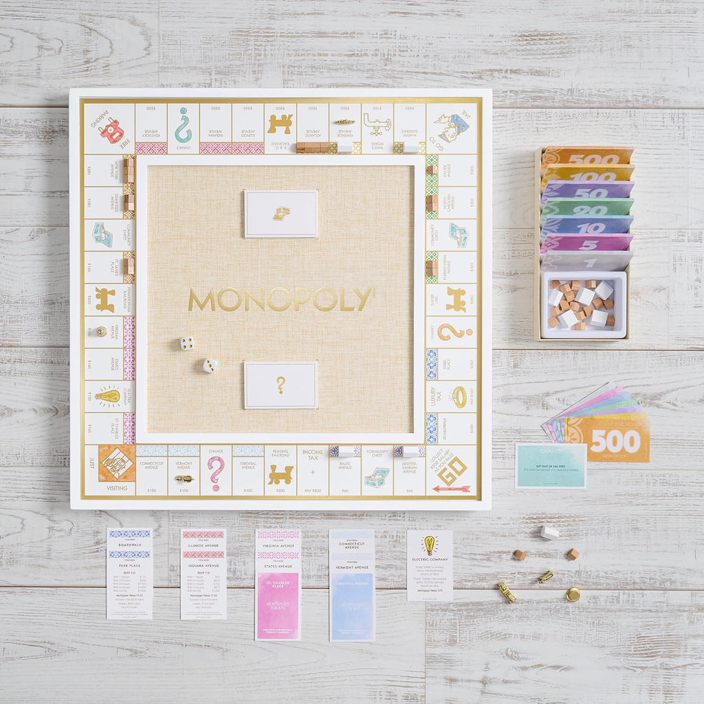 WS Game Company Monopoly Bianco Edition Deluxe White Wood Board Game Set