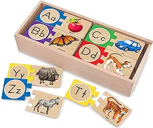 Melissa & Doug Self-Correcting Alphabet Wooden Puzzles With Storage Box (52 pcs)(New Open Box)