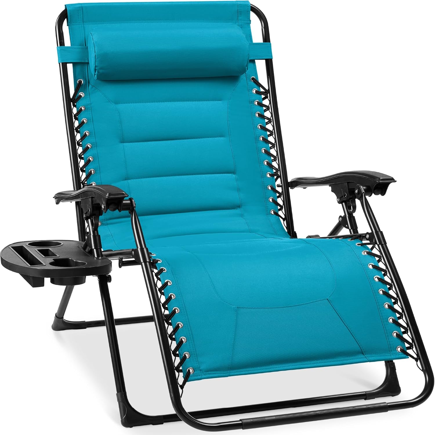 Best Choice Products - Oversized Padded Zero Gravity Chair, Folding Recliner w/ Headrest, Side Tray - Aqua Blue