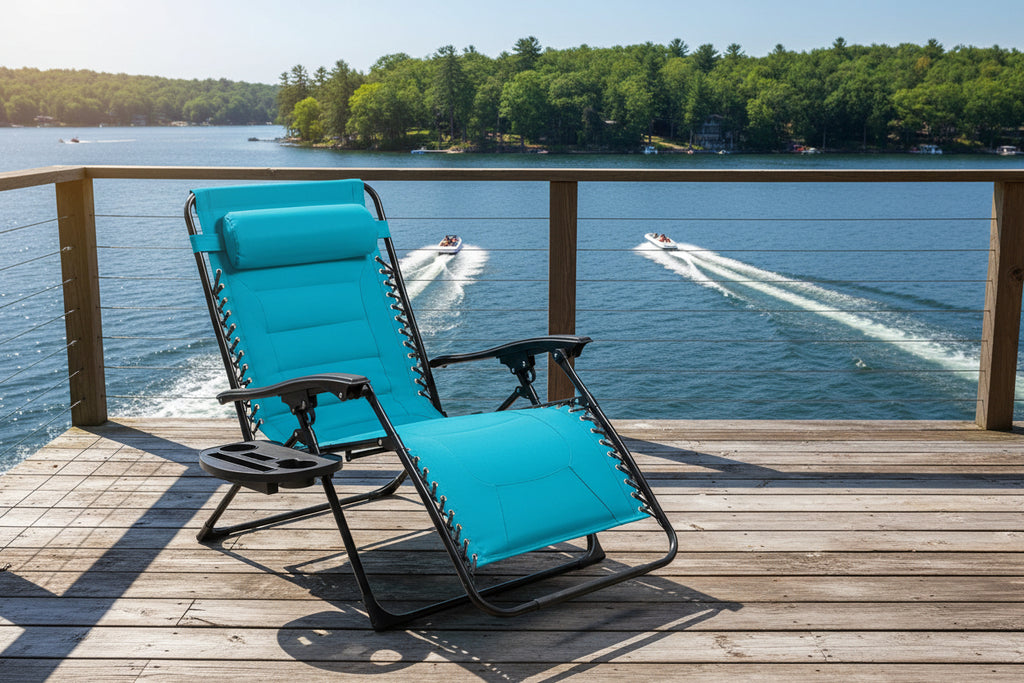 Best Choice Products - Oversized Padded Zero Gravity Chair, Folding Recliner w/ Headrest, Side Tray - Aqua Blue