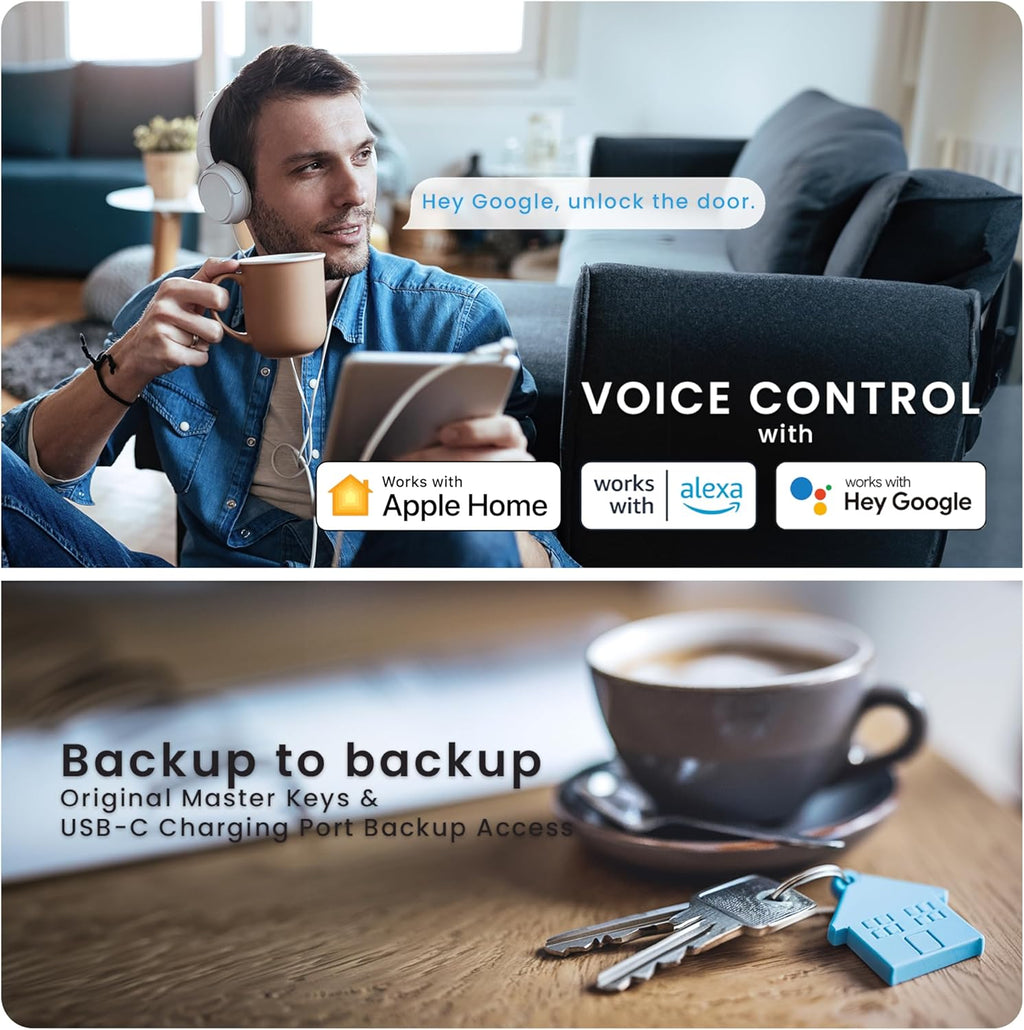 Lockly Secure Pro Zeno Series Smart Door Lock,Fingerprint Keyless Entry Door Lock for Front Door with Apple Home Key,Built-in Wi-Fi,Auto Lock, App Remote Control,IP65 Waterproof,Easy Installation