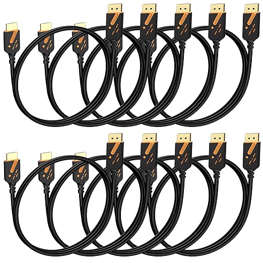 4K DisplayPort to HDMI Cable 3FT, 10-Pack, DP (Display Port) to HDMI Cable Adapter Gold-Plated 4K@30Hz High Definition, Supports Video and Audio for Computer, Monitor, HDTV, Projector