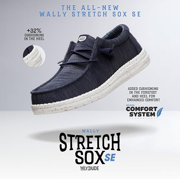 HEYDUDE Men's Wally SE Stretch Sox Slip-Ons in Navy - 10.5