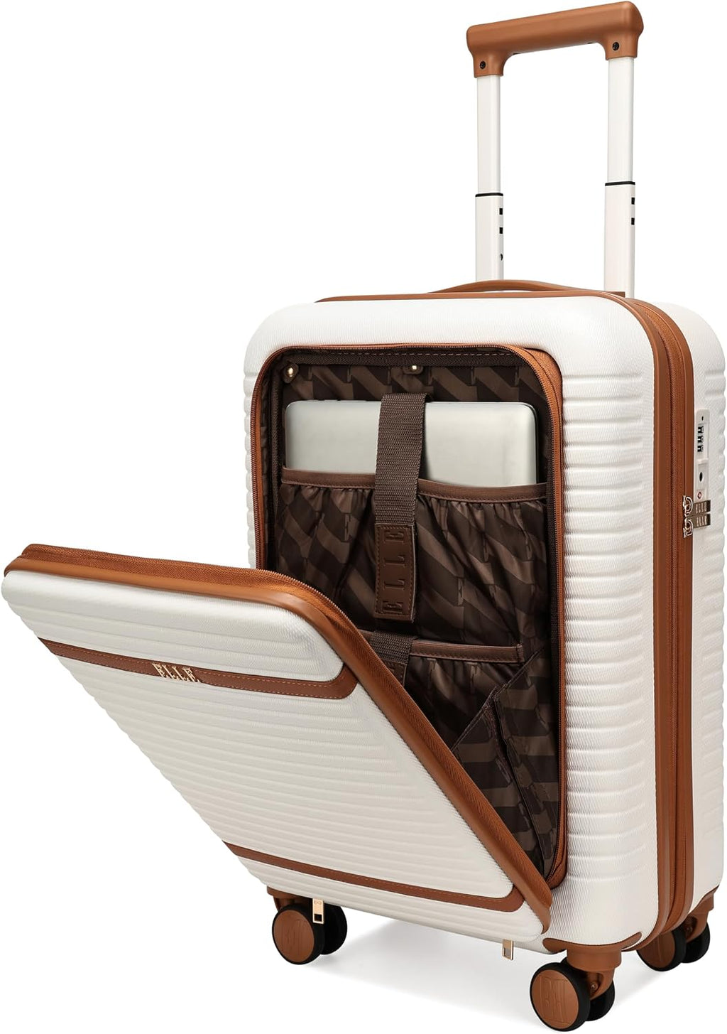 ELLE Escape Expandable Carry-on Suitcase with Front Laptop Pocket | White
