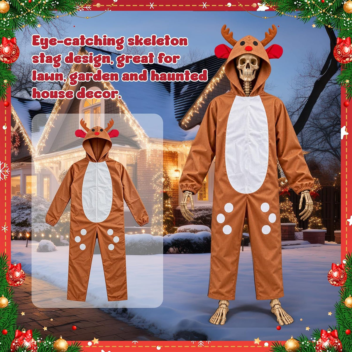 12 ft Skeleton Christmas Costume Set Xmas Deer Skeleton Outfit Clothes