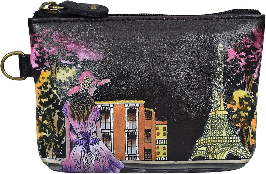 Anna by Anuschka Women's Hand Painted Leather Coin Pouch, Paris at Night