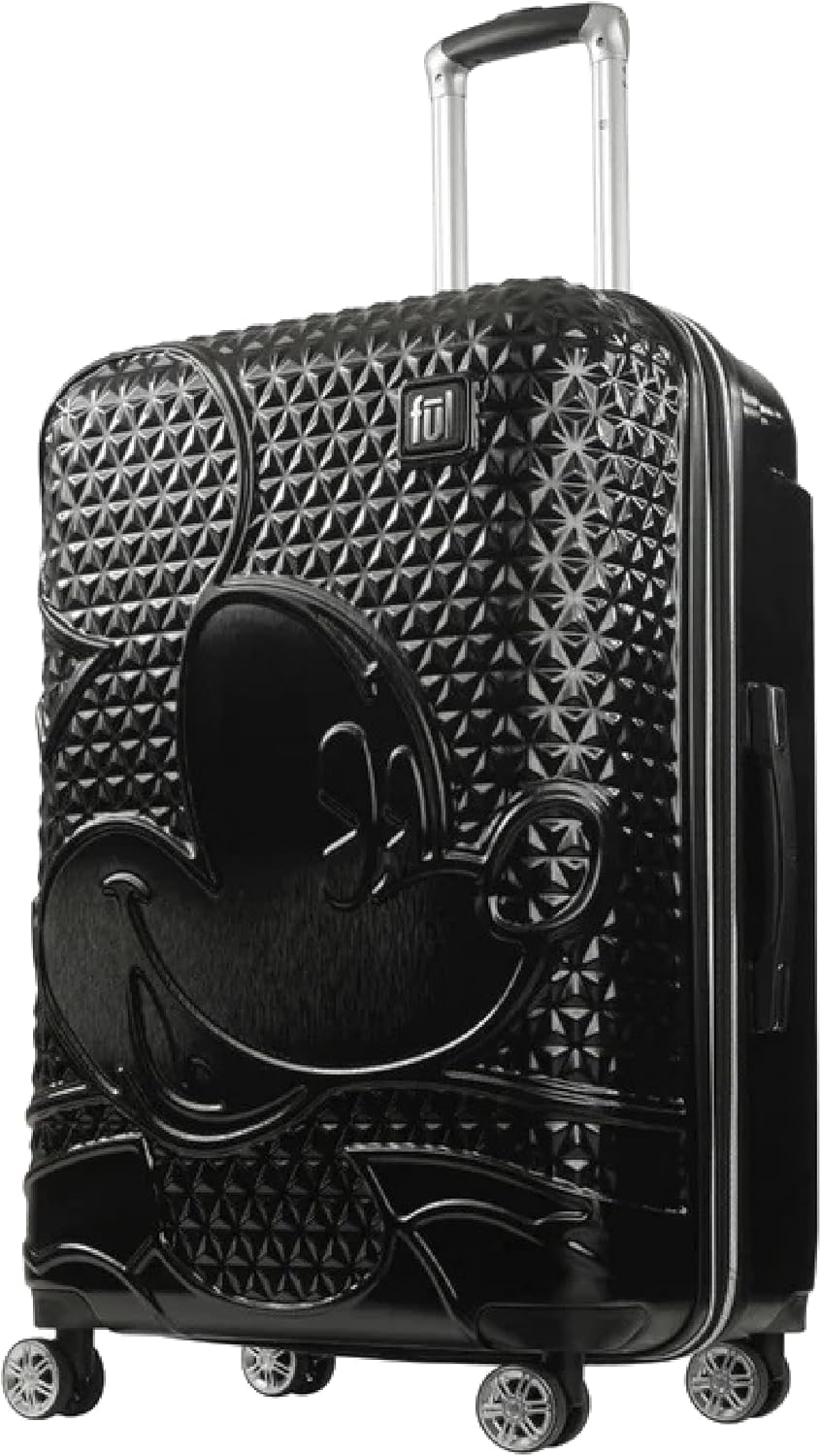 FUL Mickey Mouse Disney Kids Suitcase, Black | Hardside Large Checked Spinner Luggage
