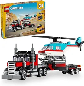 LEGO Creator 3 in 1 Flatbed Truck with Helicopter Toy, Transforms from Flatbed Truck Toy to Propeller Plane to Hot Rod and SUV Car Toys, Gift Idea for Boys and Girls Ages 7 Years Old and Up, 31146(New Open Box)