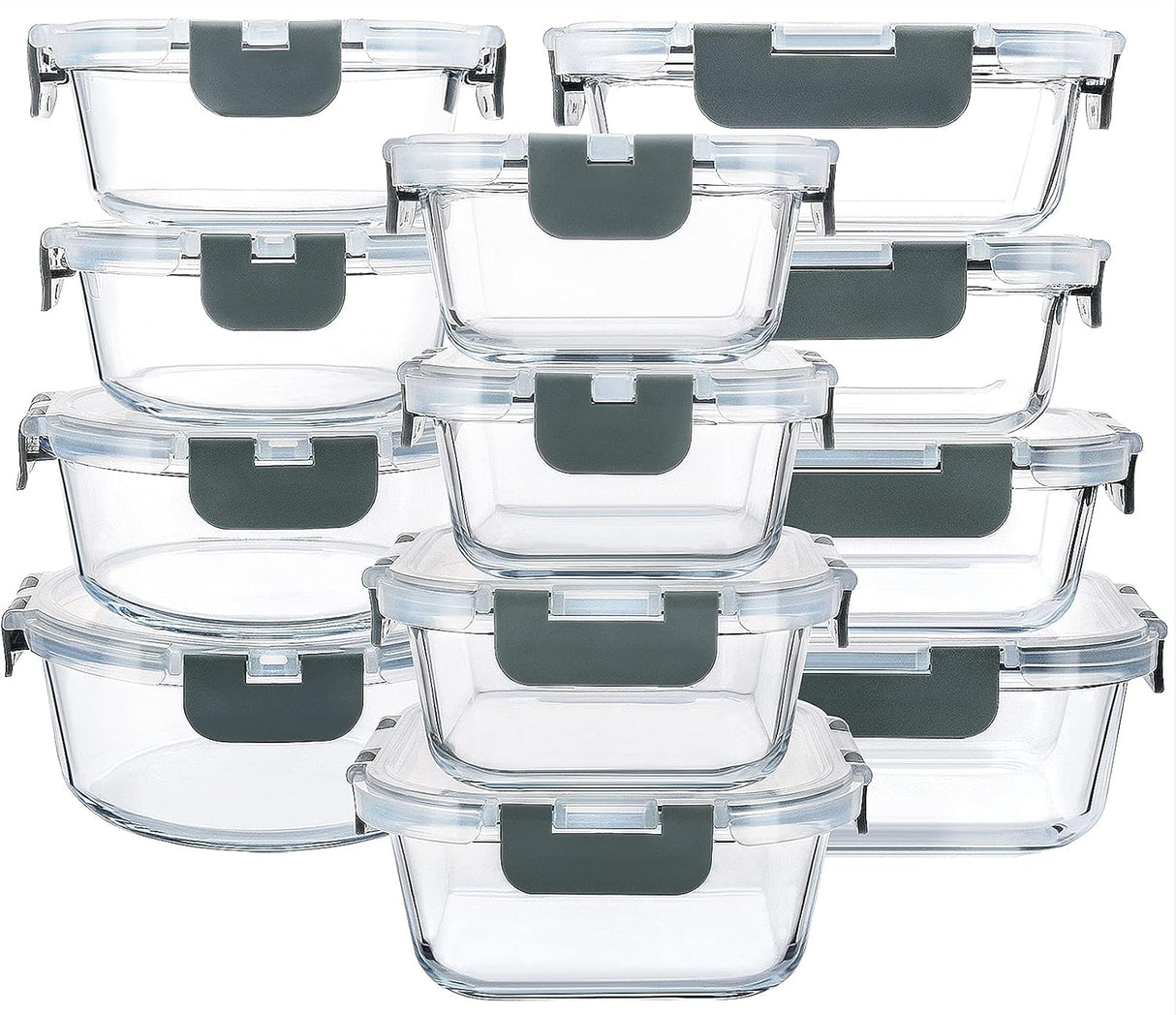 M MCIRCO 24-Piece Glass Food Storage Containers with Upgraded Snap Locking Lids, Glass Meal Prep Containers Set - Airtight Lunch Containers, Microwave, Oven, Freezer and Dishwasher