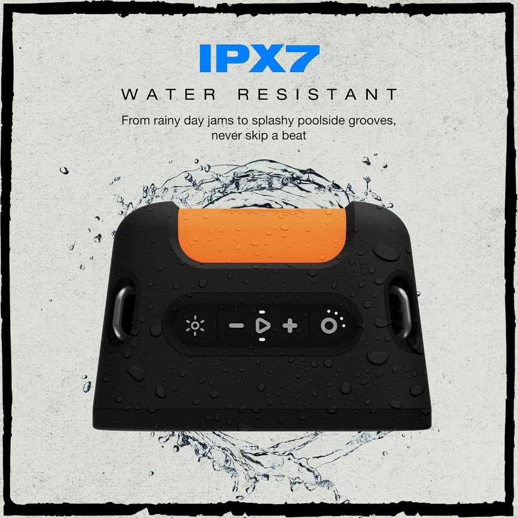 Skullcandy Stomp Bluetooth Speaker – IPX7 Waterproof Wireless Portable Speaker, with LED Lightshow & Strobe Modes, 12 Hour Battery, Multi-Link, & USB-C & USB-A Output Charging (Stomp, Black)