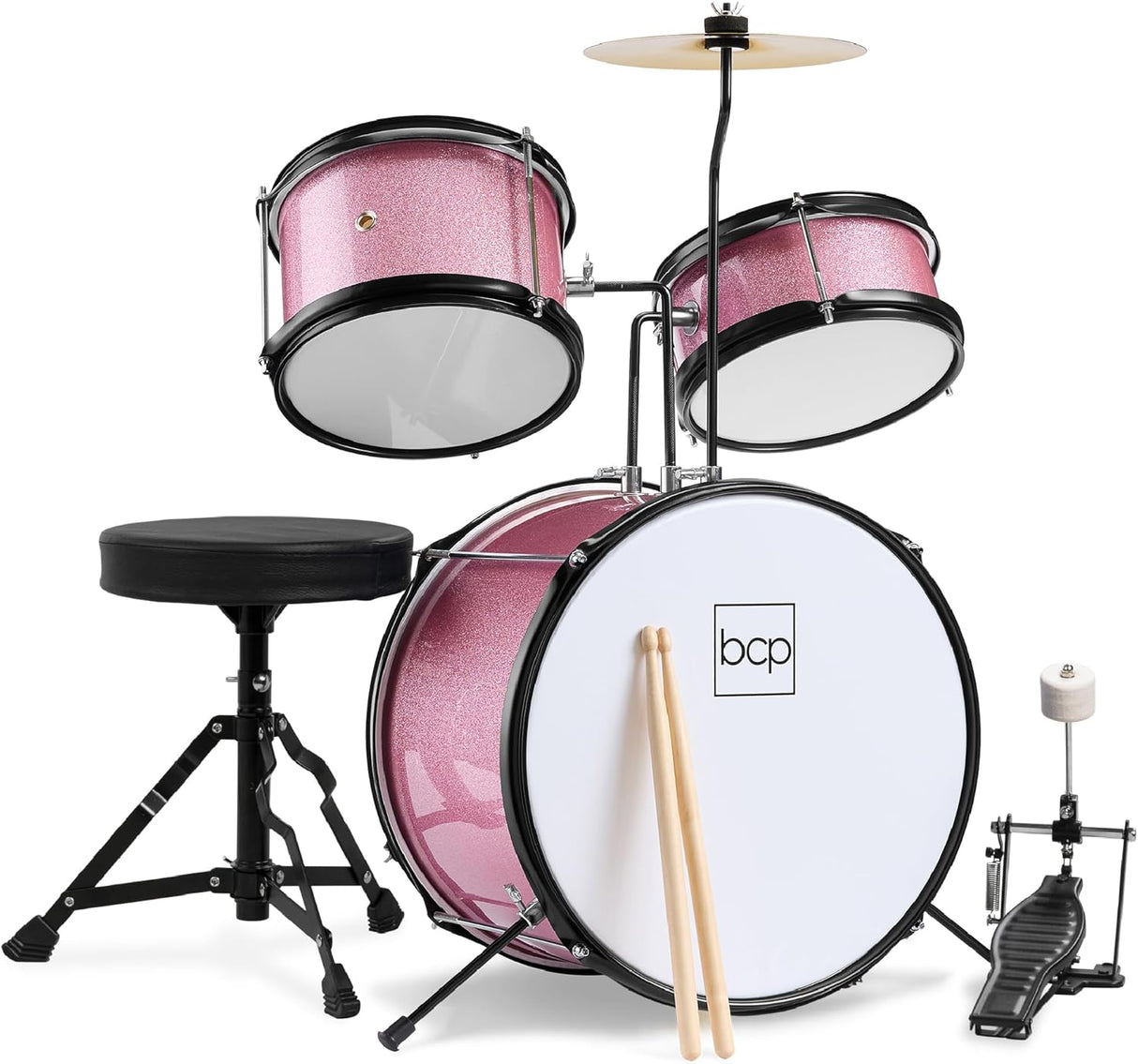 Best Choice Products 3-Piece Beginner Drum Set for Kid       Pink Sparkle