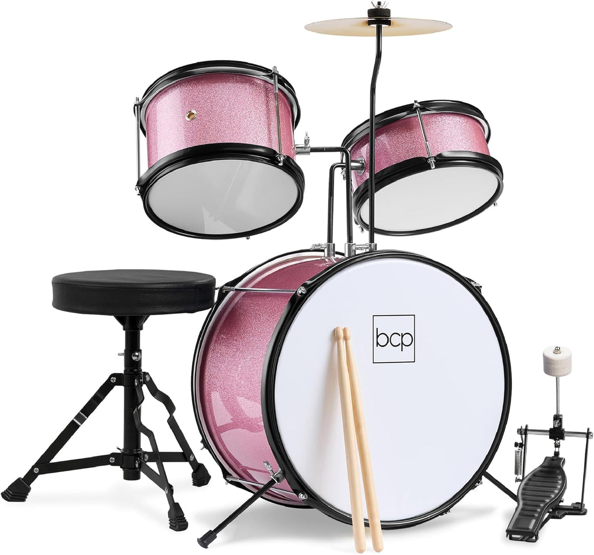 Best Choice Products 3-Piece Beginner Drum Set for Kid       Pink Sparkle