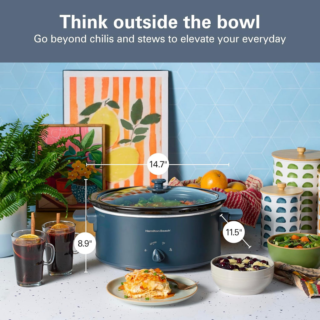 Hamilton Beach 6 Quart Slow Cooker With Space-Saving Folding Handles in Blue - Model: 33608