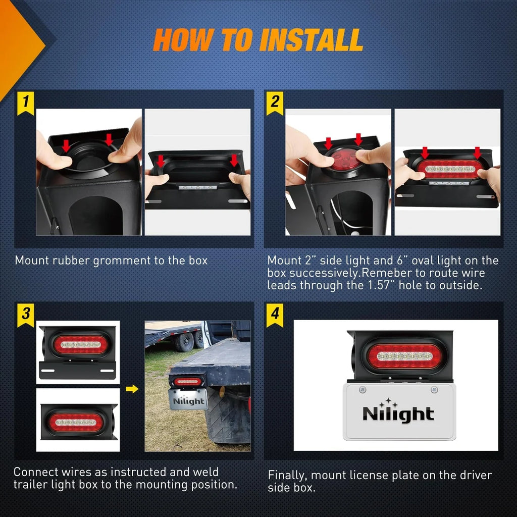 Nilight - 2 PCS Steel Trailer Light Boxes Housing Kit