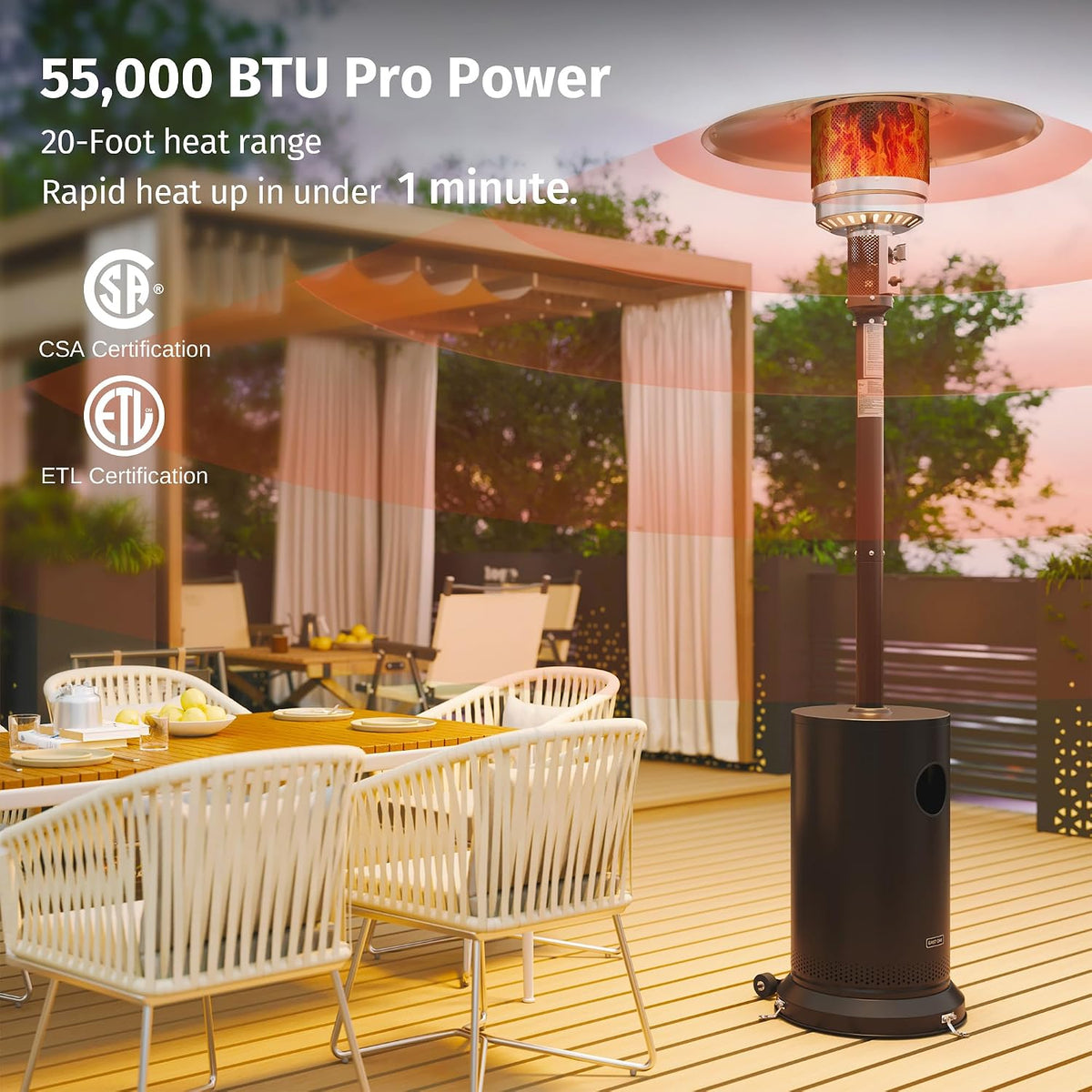 EAST OAK 55,000 BTU Propane Patio Heater with Round Table - Bronze - UR55BN2