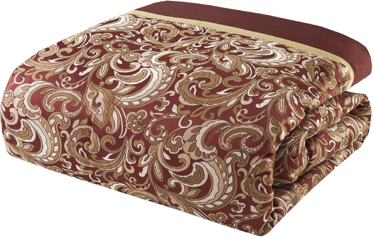 Madison Park Essentials Brystol 24 Piece Room in a Bag Faux Silk Comforter Jacquard Paisley Design Matching Curtains Down Alternative Hypoallergenic All Season Bedding-Set, Queen (90 in x 90 in), Red