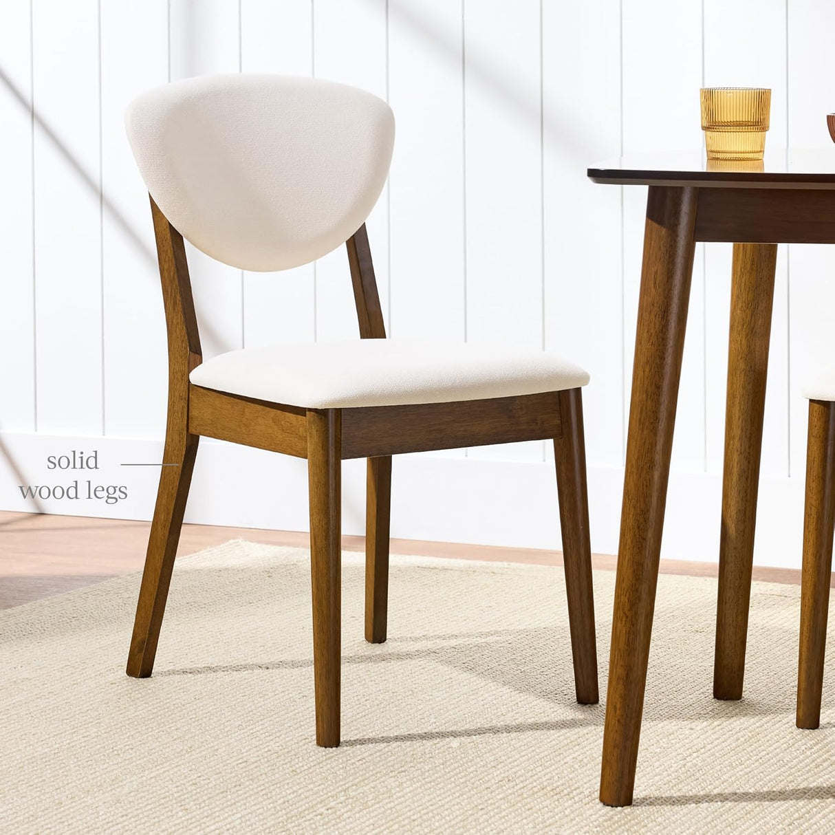 Best Choice Products - 2-Piece Mid-Century Modern Wood & Upholstered Dining Chair Set - Walnut/Cream