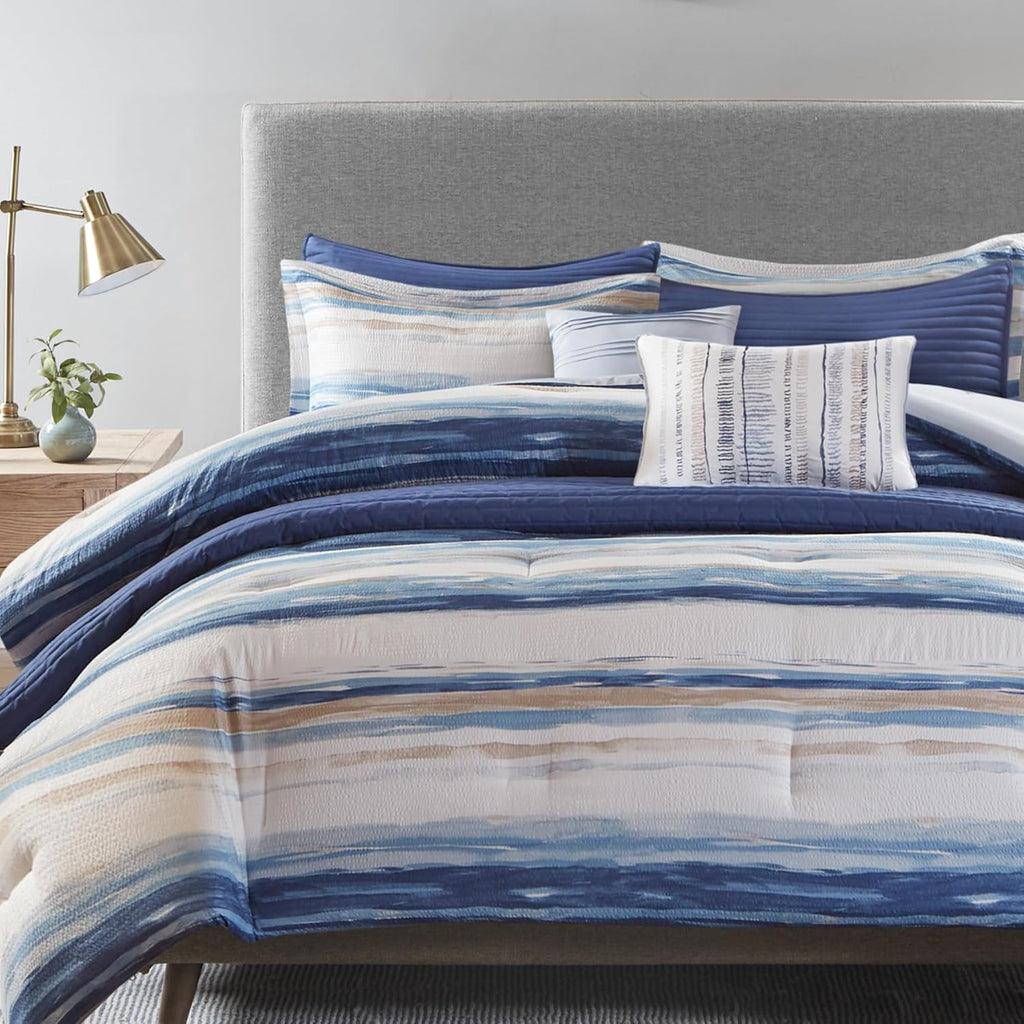 MADISON PARK Marina Printed Seersucker Comforter & Coverlet Set - Full/Queen -8pcs