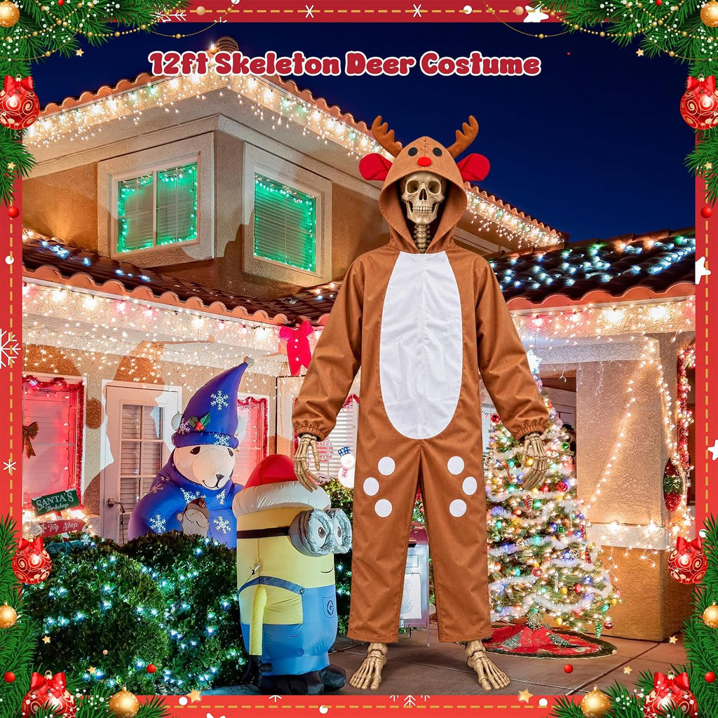 12 ft Skeleton Christmas Costume Set Xmas Deer Skeleton Outfit Clothes