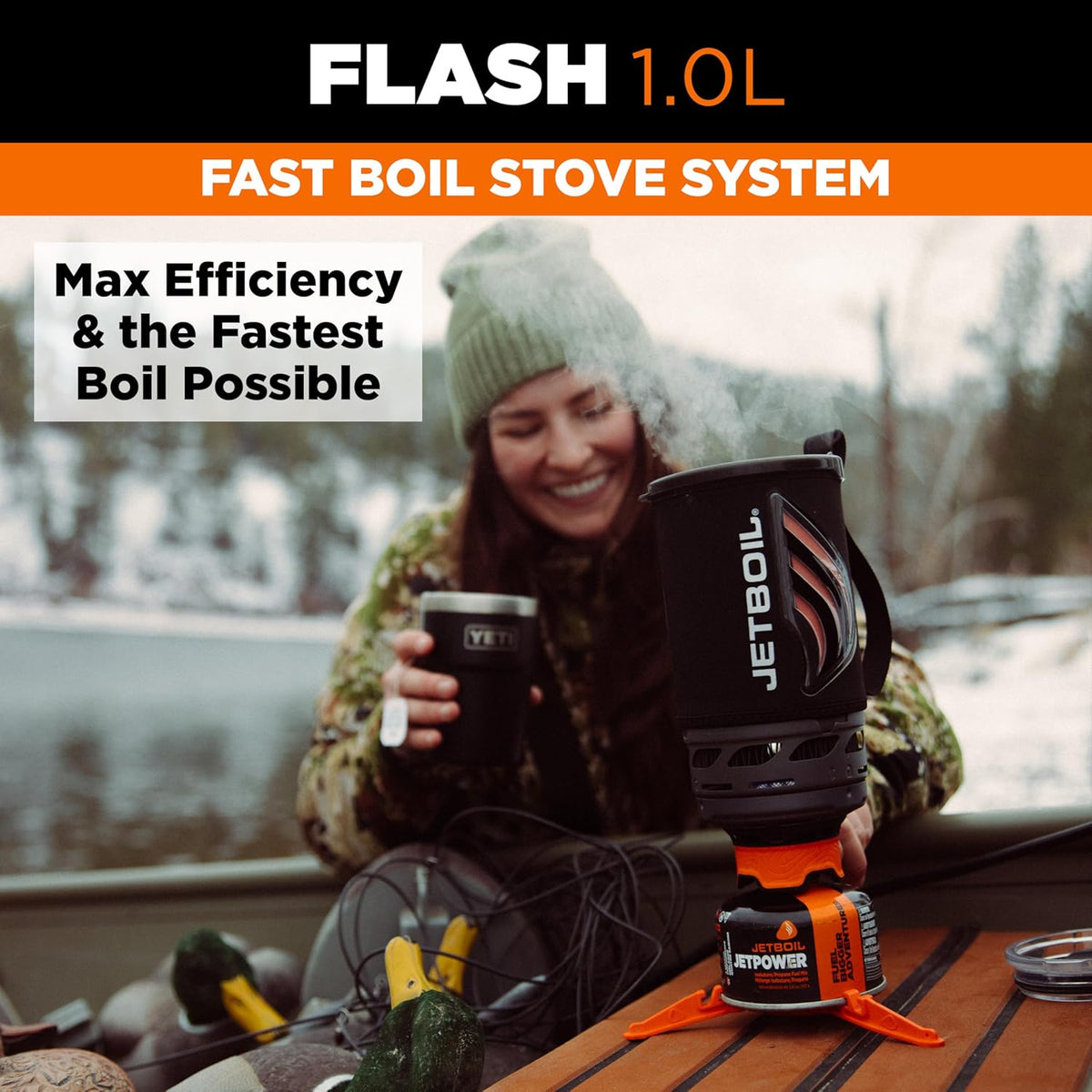 Jetboil Flash 1.0L Fast Boil Stove for Camping and Backpacking, Carbon