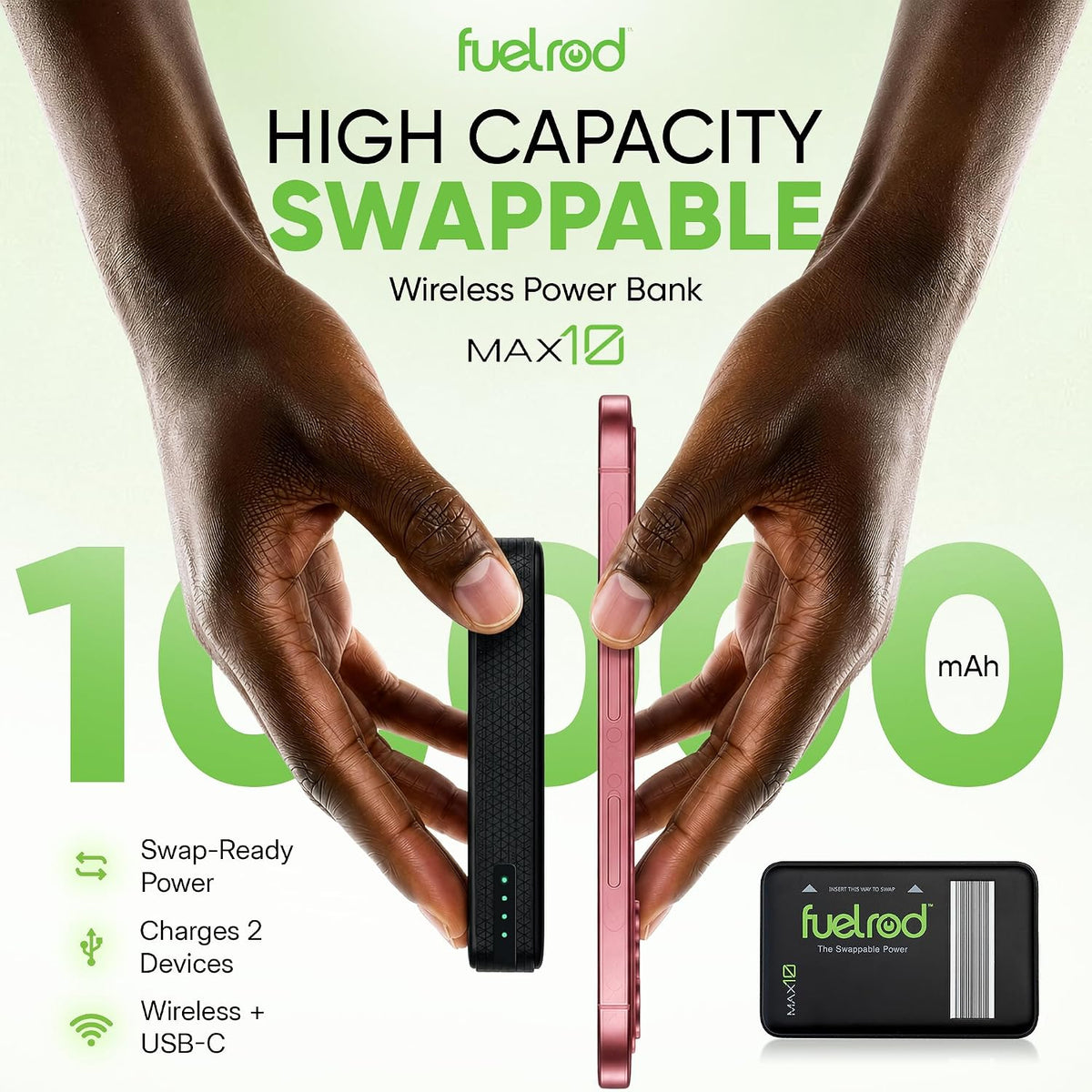 FuelRod MAX10 Swappable Magsafe Fast Power Charger | 10,000mAh USB-C Battery