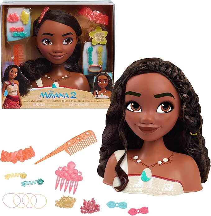 Just Play Disney Princess Moana 2 Styling Head, 14-Pieces, Pretend Play, Kids Toys for Ages 3 Up (New, Open Box)