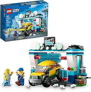 LEGO City Car Wash 60362 Building Toy Set, Fun Gift Idea for Kids Ages 6+, Features Spinnable Washer Brushes and Includes an Automobile and 2 Minifigures(New Open Box)