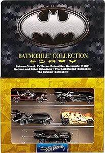 Hot Wheels 1:64 Scale Die-Cast Toy Cars, Set of 5 Batman 85th Anniversary Vehicles with 5 Different Batmobile Replicas in Commemorative Packaging (New, Open Box) *Damaged Box*