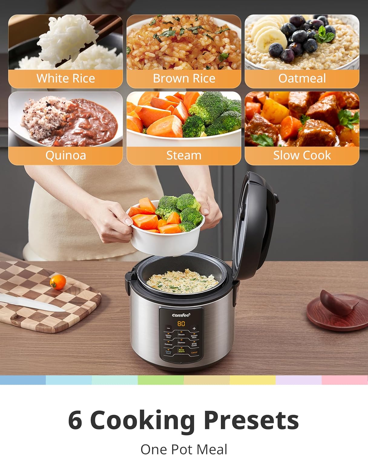 COMFEE' Rice Cooker with 6 Functions, 4-Cups Uncooked Rice