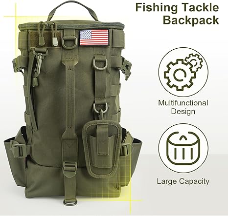 Fishing Backpack Tackle Bag, Fishing Tackle Backpack with Rod Holder, Tackle Box Backpack