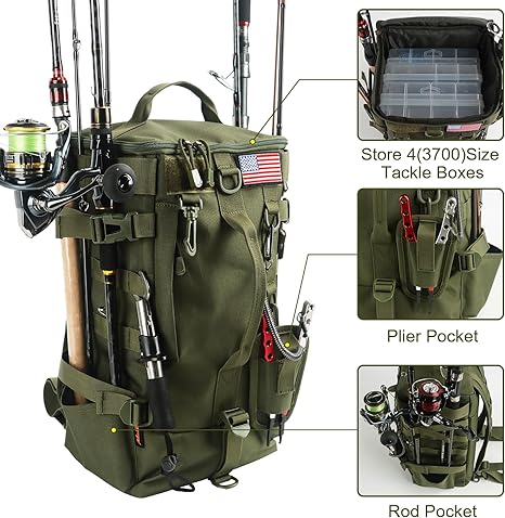 Fishing Backpack Tackle Bag, Fishing Tackle Backpack with Rod Holder, Tackle Box Backpack