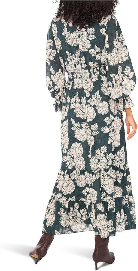 Vince Camuto Women's Long Sleeve Smocked Waist Tiered Ruffle