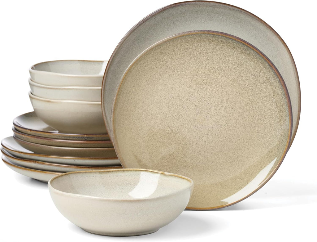 ONEIDA Organic Shades Dinnerware Set in Oatmeal - 12 pcs