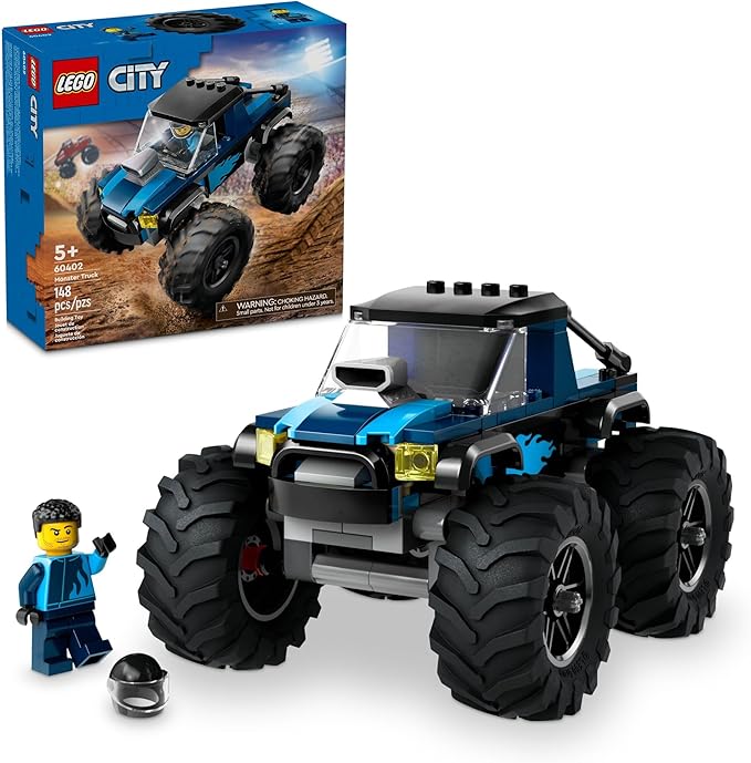 LEGO City Blue Monster Truck Off-Road Toy Playset with a Driver Minifigure, Imaginative Toys for Kids, Fun Gift for Boys and Girls Aged 5 Plus, Mini Monster Truck, 60402(New Open Box)