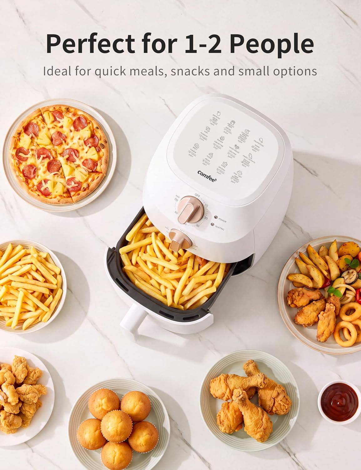 COMFEE' Compact 2.1-Quart Mini Air Fryer for Small Kitchens, White