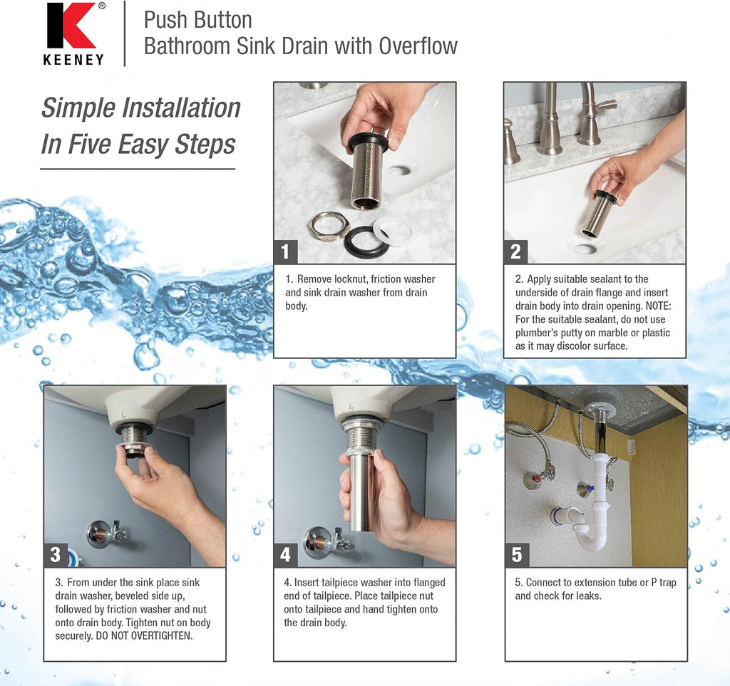 STYLEWISE by KEENEY - 1-1/4 in. Polished Chrome Brass Push-Button Bathroom Sink Drain - Model K820-75