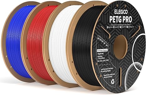 ELEGOO PETG PRO Filament 1.75mm Bundle 4KG, Strong 3D Printer Filament Dimensional Accuracy +/- 0.02 mm, 1kg Cardboard Spool(2.2lbs) for Most FDM 3D Printers(Black, White, Blue, Red)