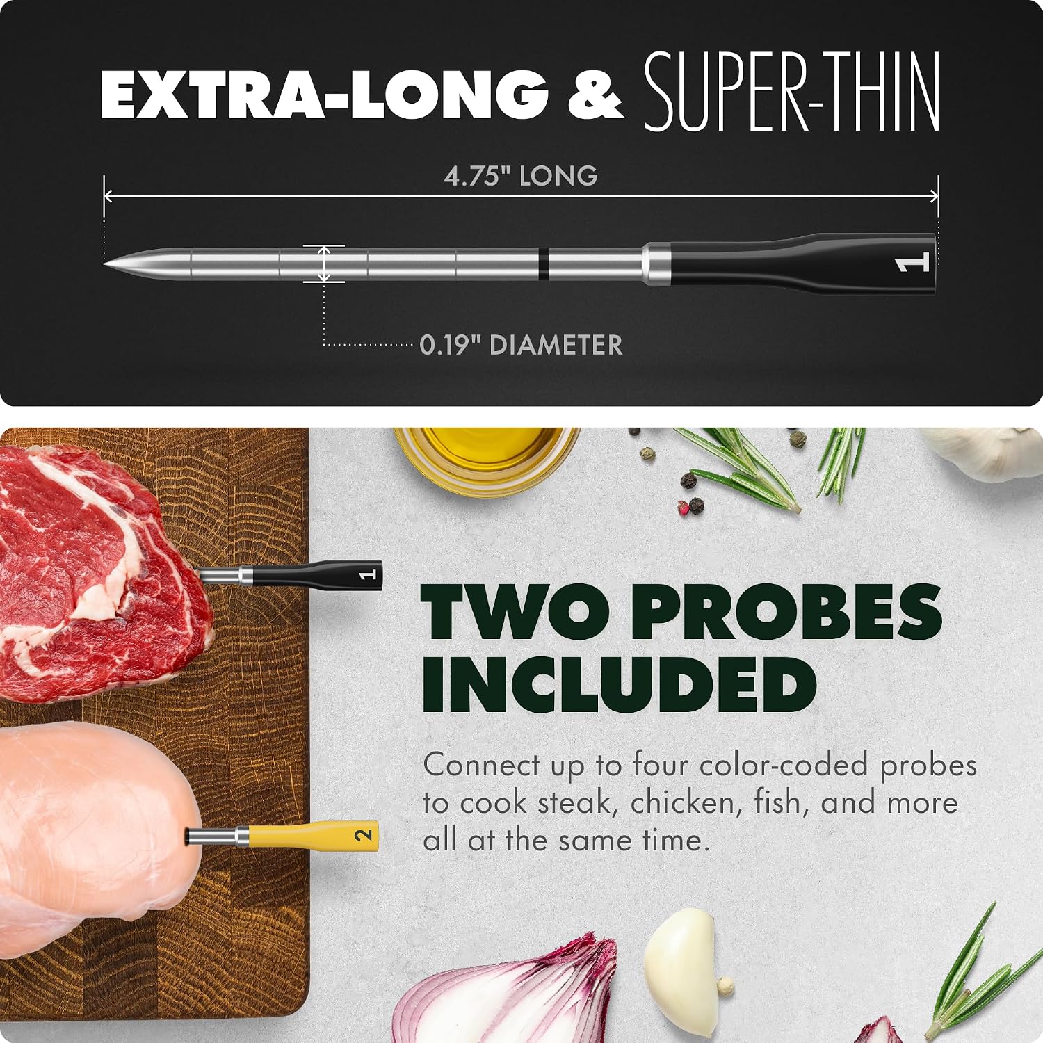 CHEF iQ Sense | Smart Wireless Meat Thermometer | 2 Ultra-Thin Probes | WiFi Unlimited Range | 1000°F Heat Safe | 5 Sensors