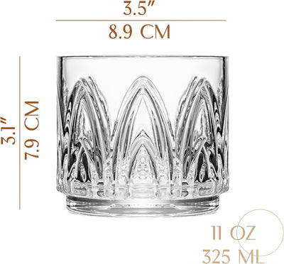 GLASSIQUE CADEAU Vintage Art Deco Crystal Lowball Cocktail Glasses | Set of 4 | 11 oz Short Tumbler Rocks Glassware for Drinking Craft Bar Drinks | Heavy Based Old Fashioned Glasses for Women