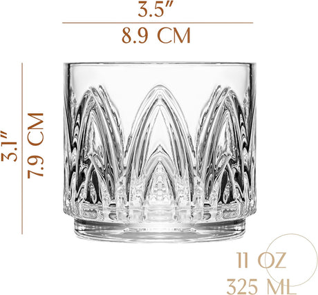 GLASSIQUE CADEAU Vintage Art Deco Crystal Lowball Cocktail Glasses | Set of 4 | 11 oz Short Tumbler Rocks Glassware for Drinking Craft Bar Drinks | Heavy Based Old Fashioned Glasses for Women (New)