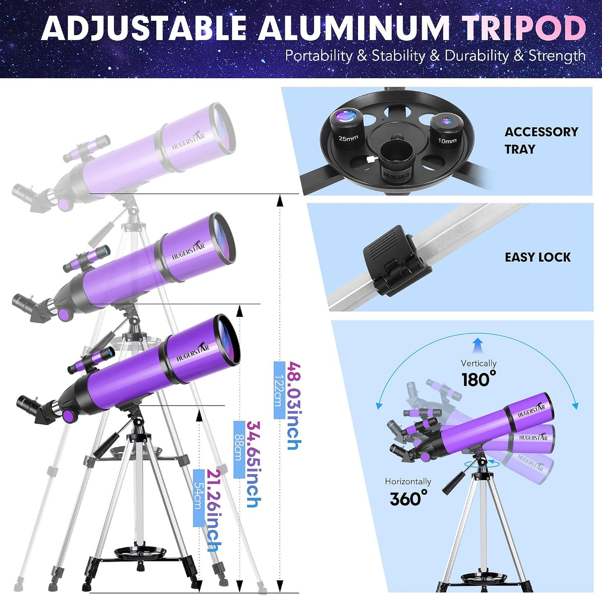 HUGERSTAR - Telescope for Adults & Kids & Astronomy Beginners - Purple