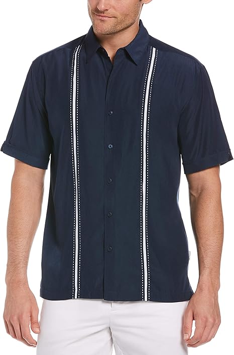 Cubavera Paneled Short Sleeve Shirt for Men, Classic Fit, Wrinkle Resistant, Casual Button-Down Shirt With Spread Collar Size: S