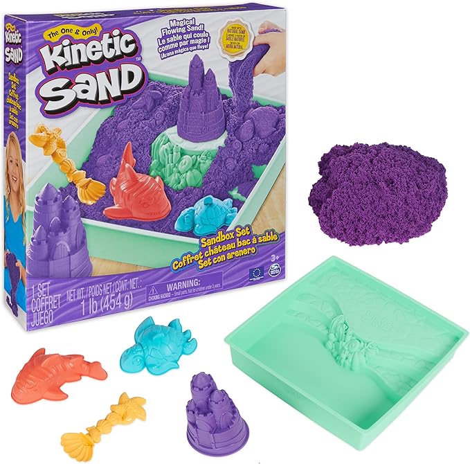 Kinetic Sand Sandbox Set, 1lb Blue Play Sand, Sandbox Storage, 4 Molds and Tools, Sensory Toys, Christmas Gifts for Kids Ages 3+(New Open Box)