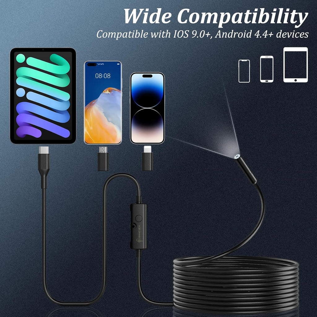 Endoscope Camera with Light, 1920P HD Borescope with 8 Adjustable LED Lights