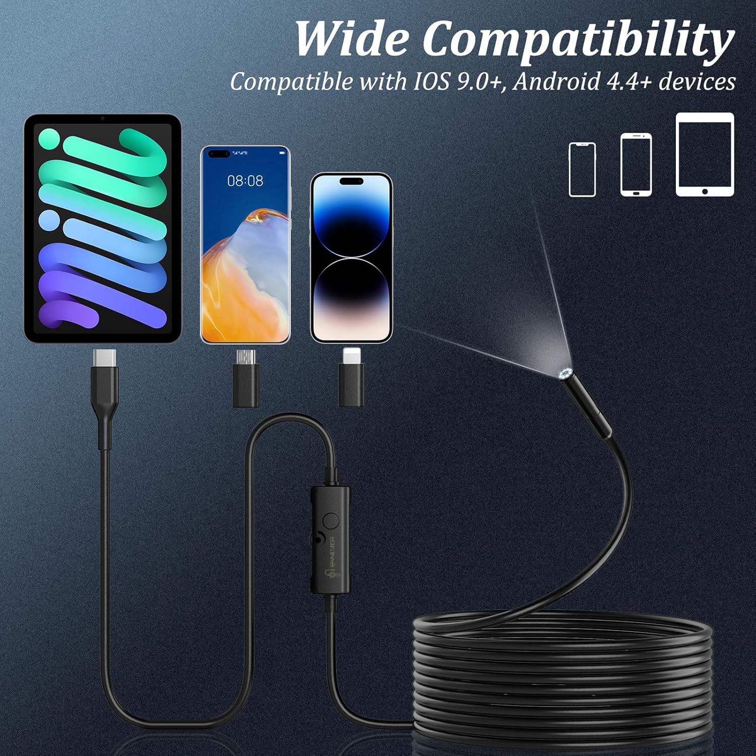 Endoscope Camera with Light, 1920P HD Borescope with 8 Adjustable LED Lights