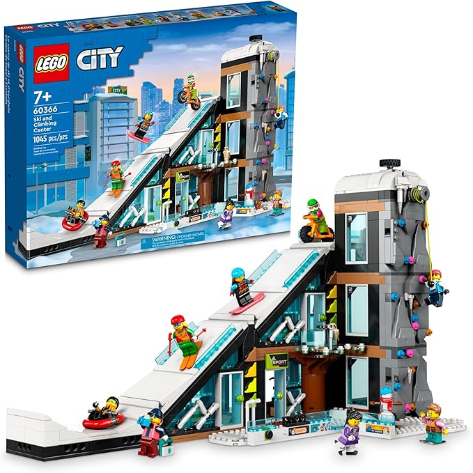 LEGO City Ski and Climbing Center Building Toy Set, 3-Level Building with a Ski Slope, 8 Minifigures and 2 Animal Figures for Imaginative Winter Sports Play, Fun Gift Idea for Kids and Ski Fans, 60366