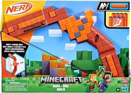 Nerf Minecraft Bow Dart Blaster, Pull-Back String Priming, 8 Nerf N1 Compatible Only with N1 Dart Blasters, Ages 8+