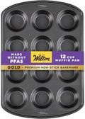Wilton Gold Premium Non-Stick Warp-Resistant Bakeware, Made without PFAs, Muffin Pan, 12-cup, 10.5 x 15 x 1.4 in