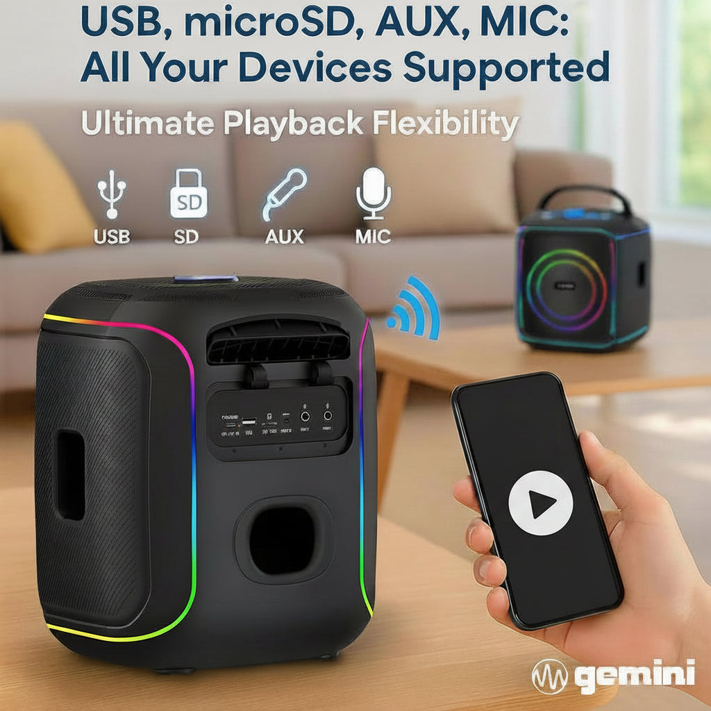 GEMINI Wireless Karaoke Speaker System with 2 Mics & RGB LED Tripod Stand - Model GPK-200PK